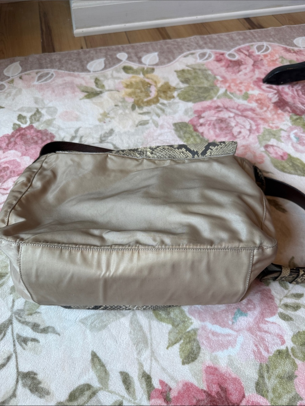Prada Beige Nylon Tote with Snakeskin Accents - Picture 11 of 11
